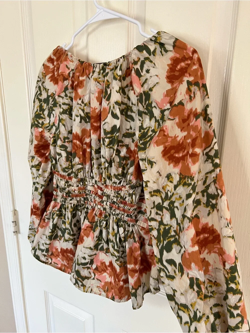Sam Edelman Cilian Cotton Smocked Bustier Floral Blouse XS